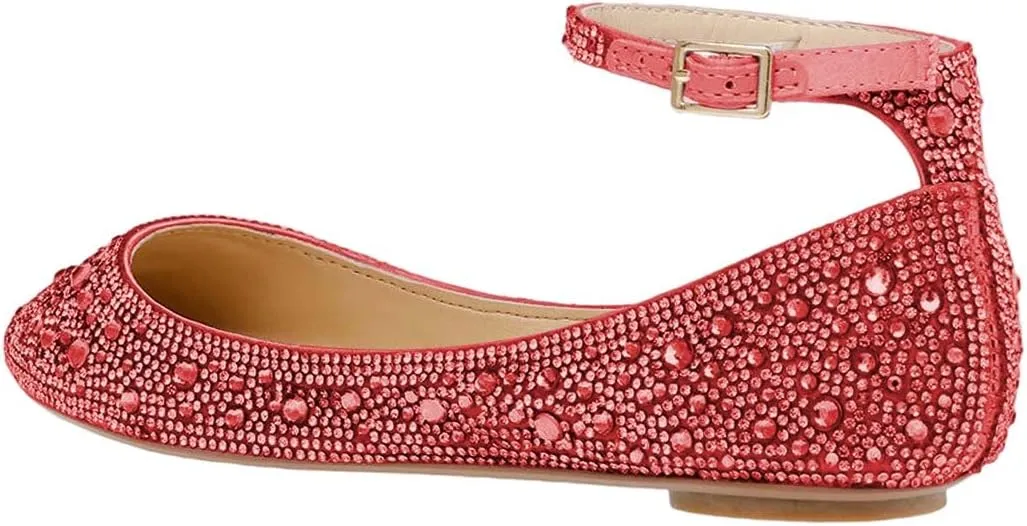 XYD Women Sparkle Rhinestones Ankle Strap Ballet Flats Studded Buckled Closed Round Toe Prom Dance Wedding Dress Shoes