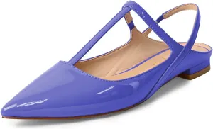 XYD Women's Pointed Toe T-Strap Sandals Slingback Low Heels Slippers Smooth Patent Elegant Wedding Dressy Sexy Flats