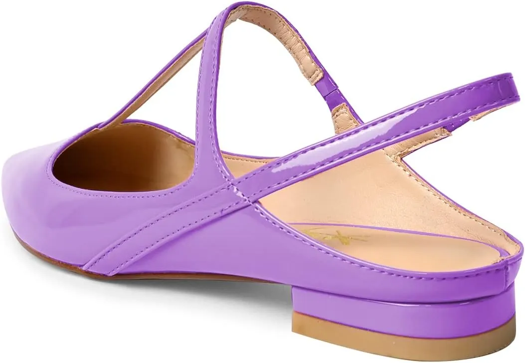 XYD Women's Pointed Toe T-Strap Sandals Slingback Low Heels Slippers Smooth Patent Elegant Wedding Dressy Sexy Flats