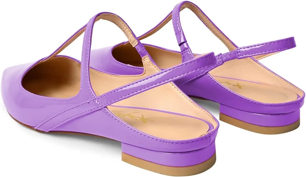 XYD Women's Pointed Toe T-Strap Sandals Slingback Low Heels Slippers Smooth Patent Elegant Wedding Dressy Sexy Flats