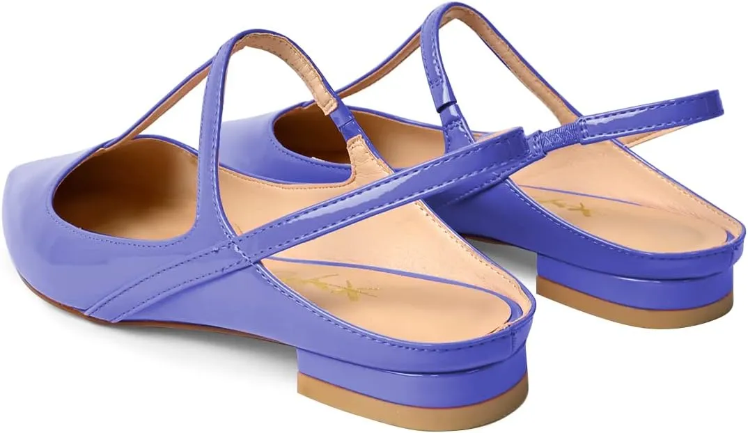 XYD Women's Pointed Toe T-Strap Sandals Slingback Low Heels Slippers Smooth Patent Elegant Wedding Dressy Sexy Flats