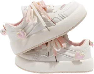 Y2K Cute Shoes Walking Sneakers for Women Chunky Pink Contrast Rabbit Flower Cherry Accents US 4-8