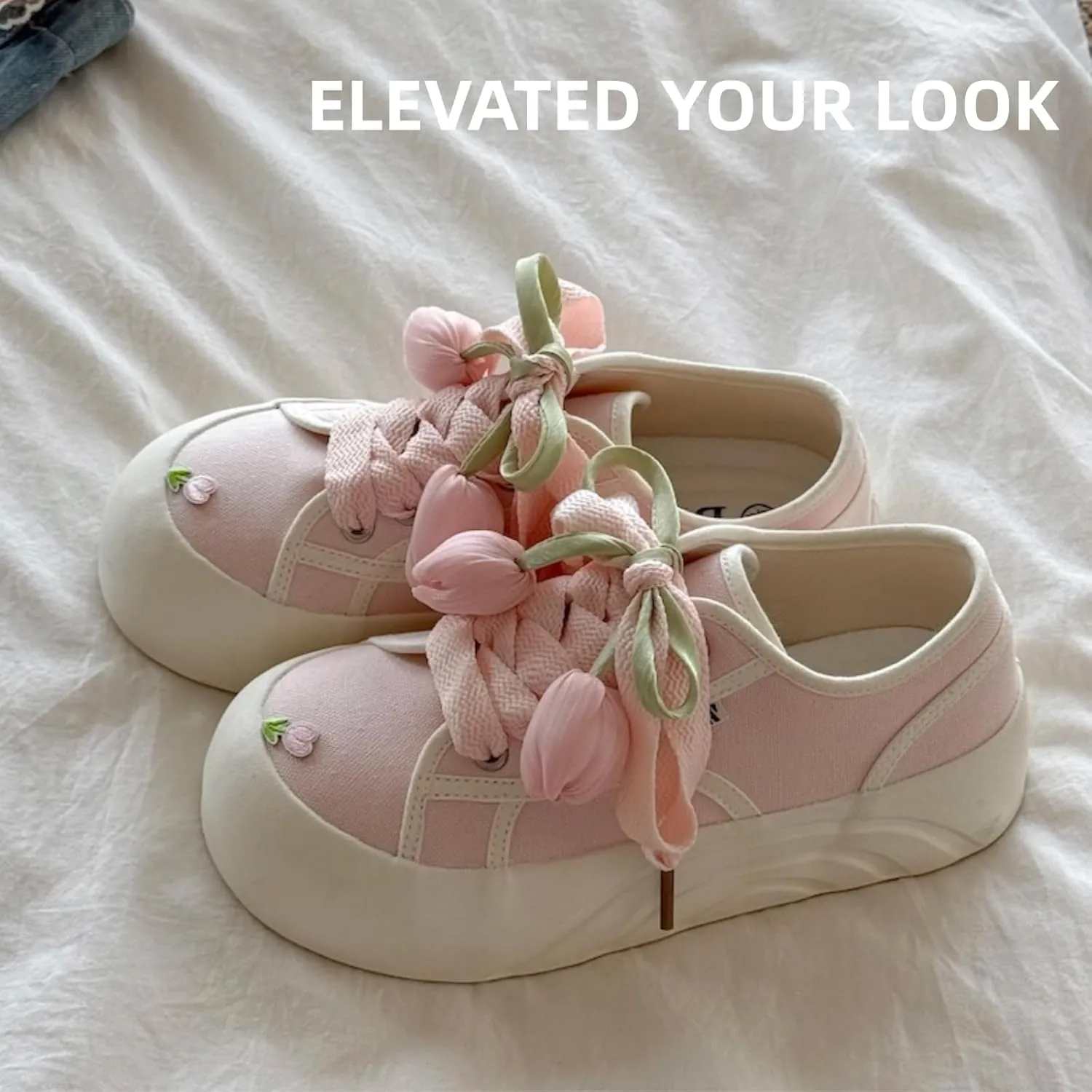 Y2k Flower Tulip Chunky Sneakers for Women and Girls Retro Platform Strawberry Milk Aesthetic Casual Walking Shoes