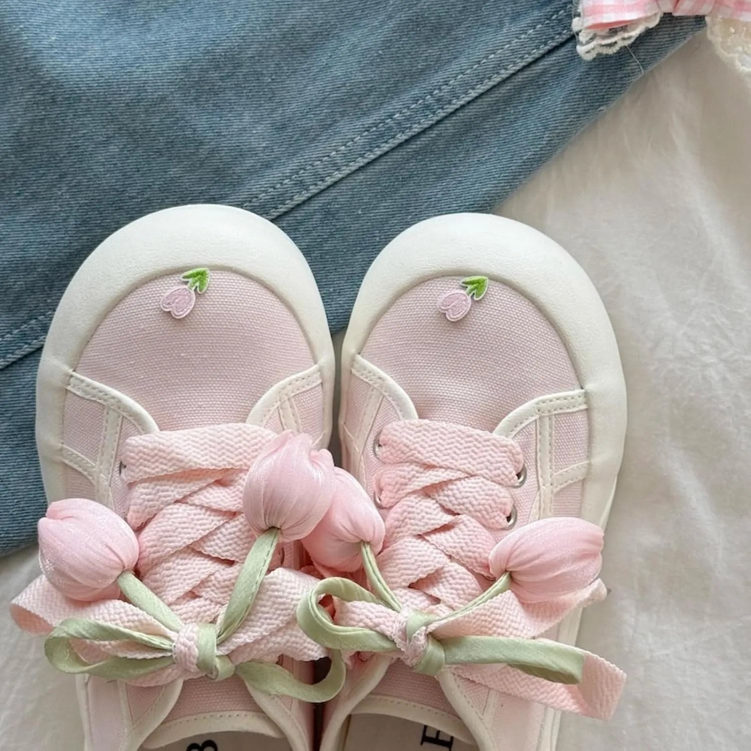 Y2k Flower Tulip Chunky Sneakers for Women and Girls Retro Platform Strawberry Milk Aesthetic Casual Walking Shoes