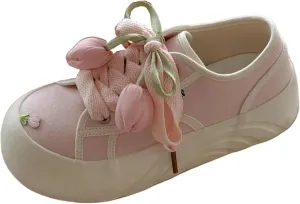 Y2k Flower Tulip Chunky Sneakers for Women and Girls Retro Platform Strawberry Milk Aesthetic Casual Walking Shoes