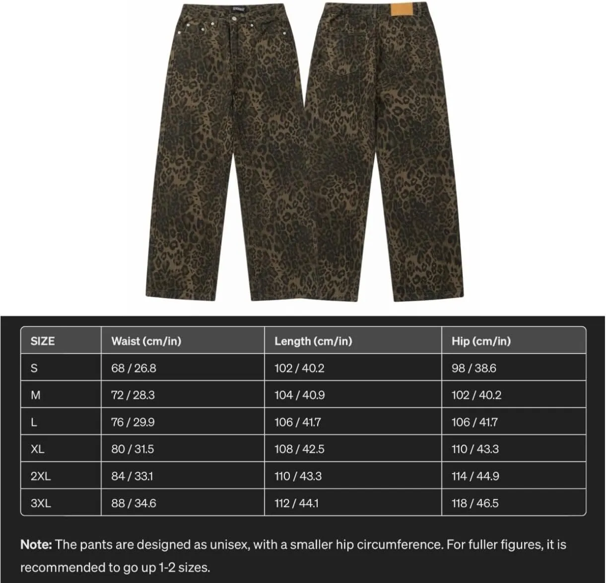 Y2K Leopard Jeans for Women and Men - Baggy Unisex Cheetah Print Straight Leg Denim with Pockets, Casual Streetwear