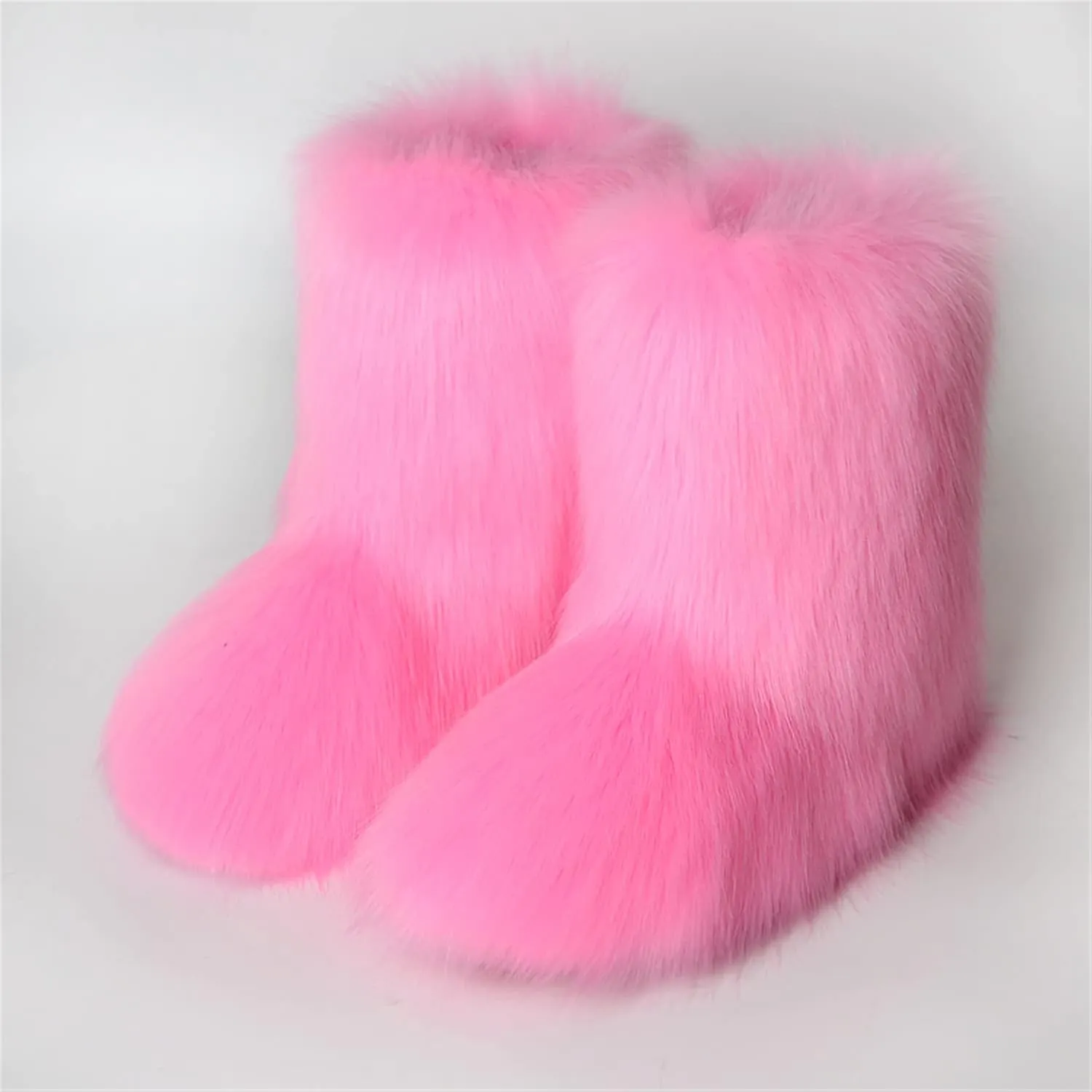 YESBOR Women's Faux Fur Boots Fluffy Mid-Calf Fuzzy Winter Snow Boots Outdoor Flat Shoes