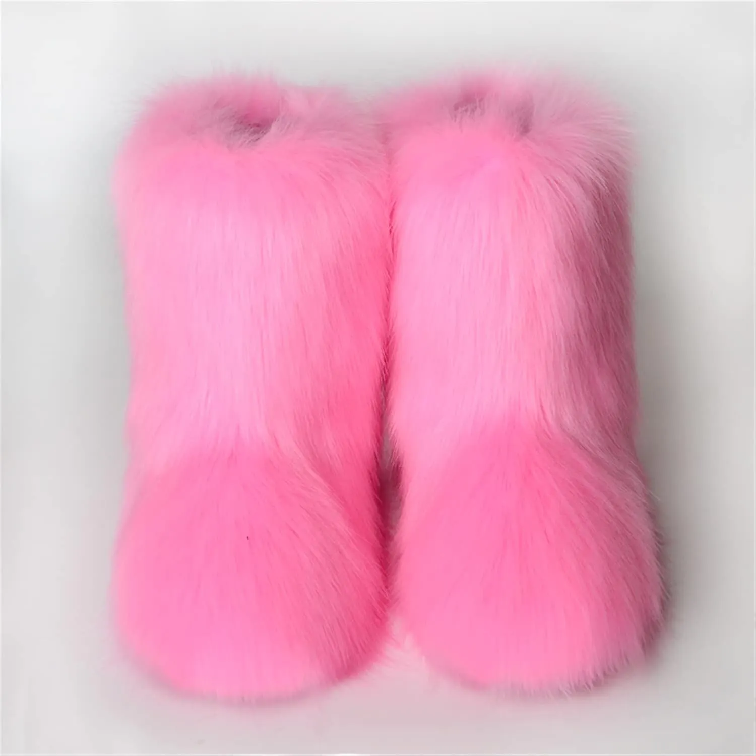 YESBOR Women's Faux Fur Boots Fluffy Mid-Calf Fuzzy Winter Snow Boots Outdoor Flat Shoes