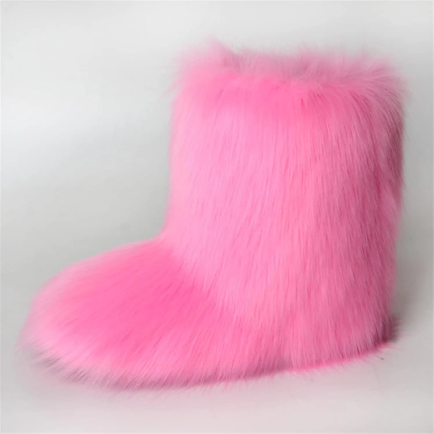 YESBOR Women's Faux Fur Boots Fluffy Mid-Calf Fuzzy Winter Snow Boots Outdoor Flat Shoes