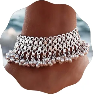 Yokawe Boho Anklets Bracelets Silver Bell Beaded Indian Anklet Chain Tassel Beach Barefoot Sandals Foot Jewelry for Women（2Pcs）