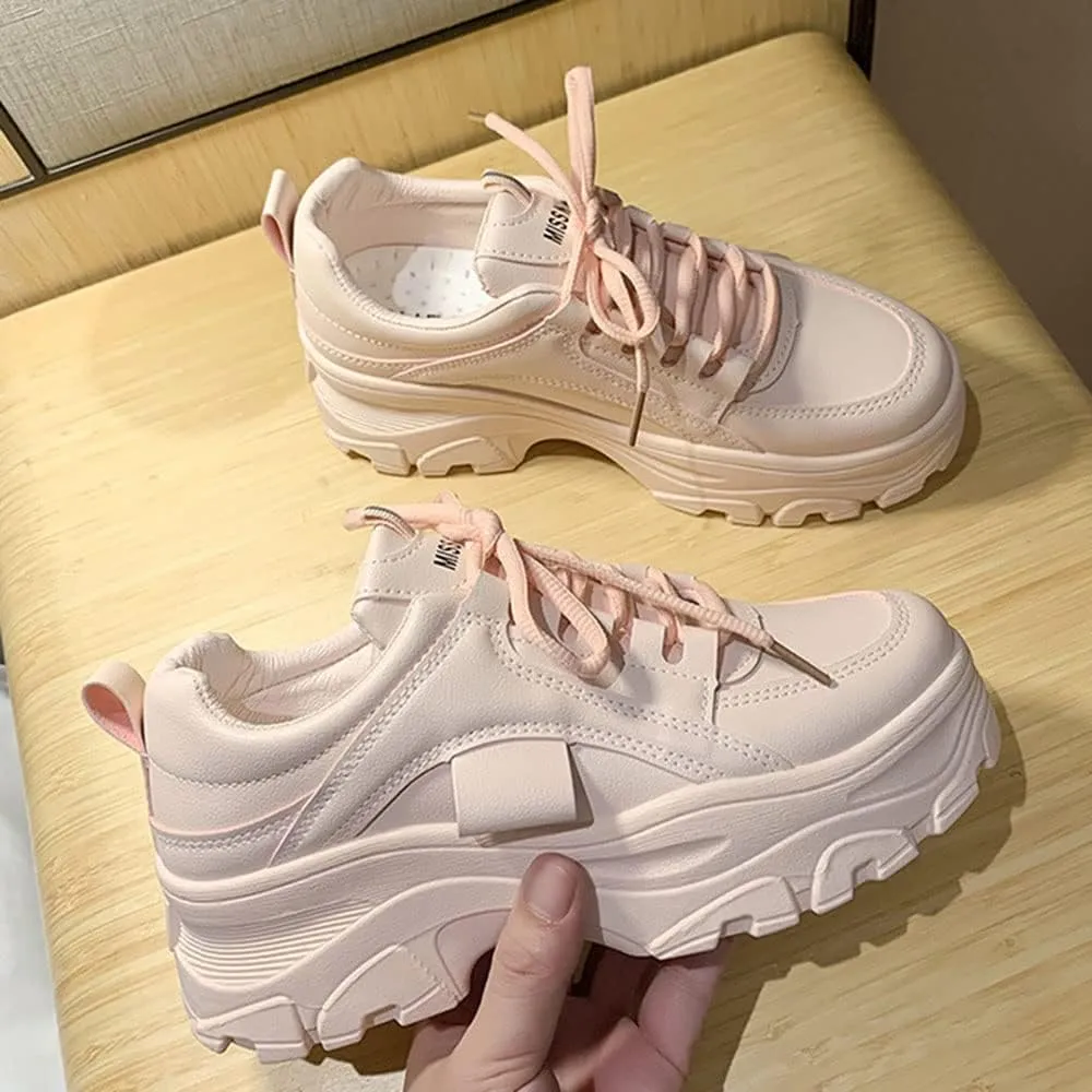YSMIIH Women Platform Chunky Sneakers Lace up Silver White Cosy Athletic Sports Walking Shoes