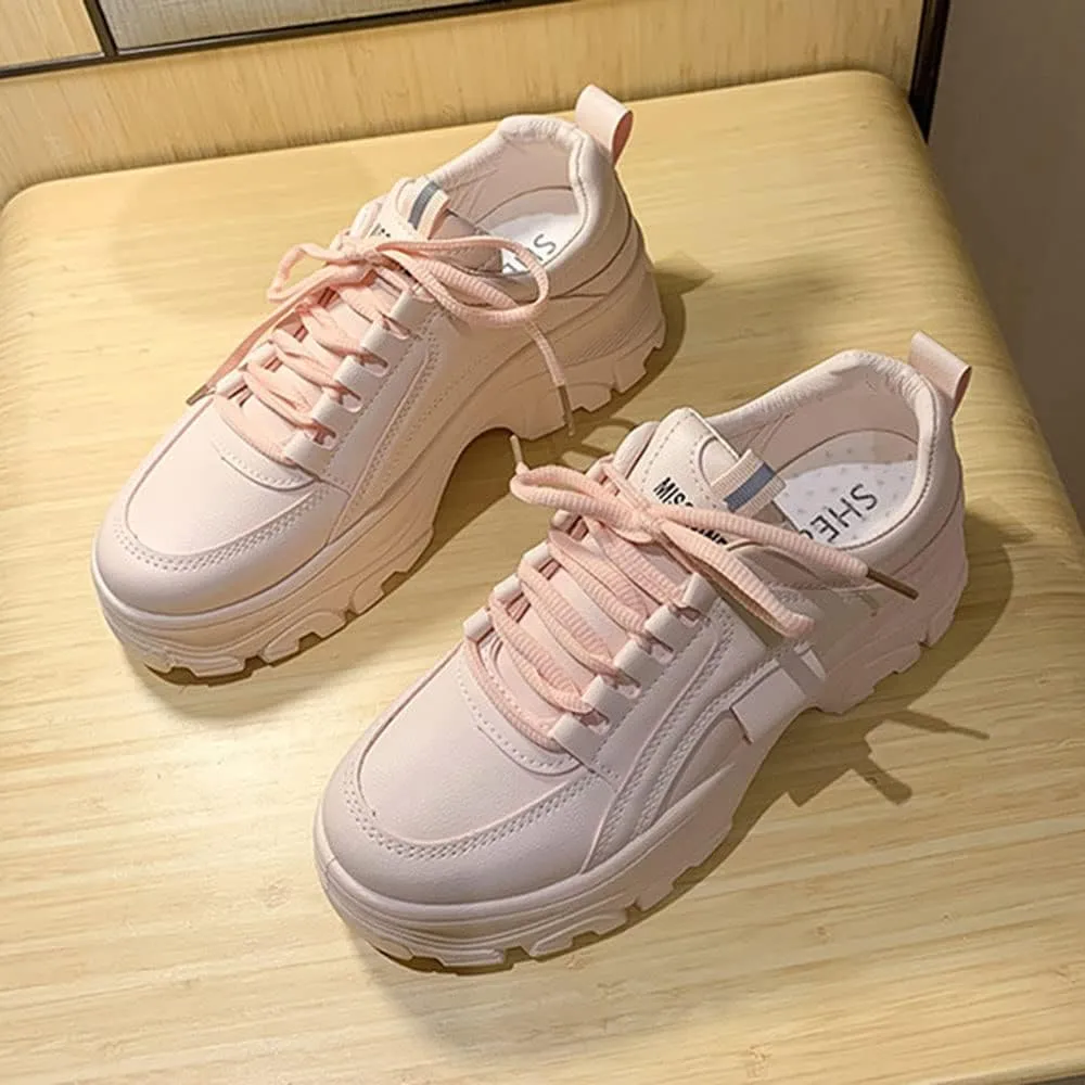 YSMIIH Women Platform Chunky Sneakers Lace up Silver White Cosy Athletic Sports Walking Shoes
