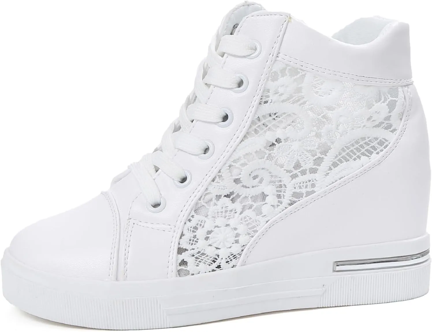 YTINGNICE Floral Embroidery Breathable Sheer Sneakers, New Lace Mesh Casual Shoes, Fashion Embroidery Floral Mesh Lace Chunky Sole Hidden High Heels Sneakers (White,Women-US-6)