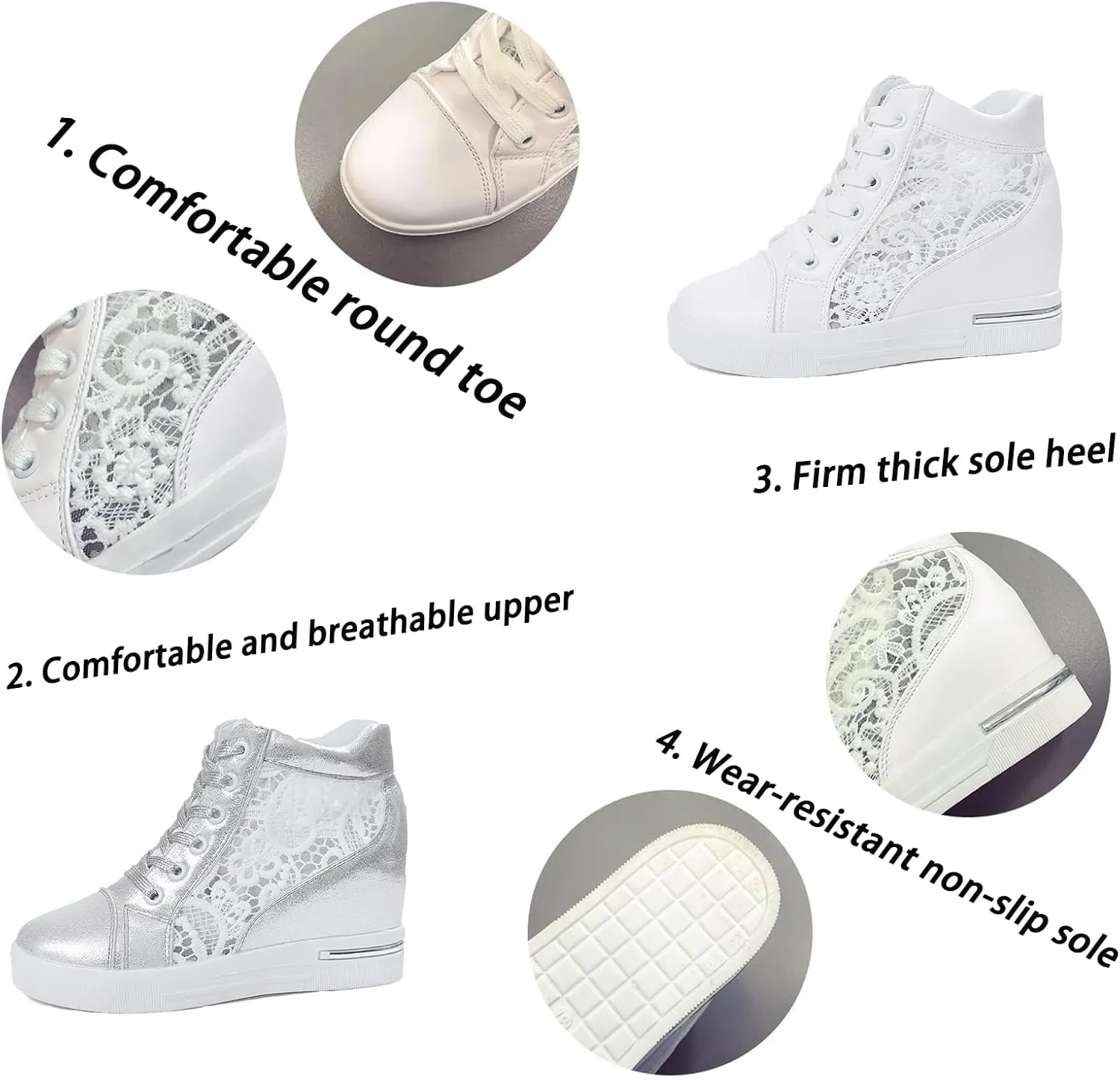 YTINGNICE Floral Embroidery Breathable Sheer Sneakers, New Lace Mesh Casual Shoes, Fashion Embroidery Floral Mesh Lace Chunky Sole Hidden High Heels Sneakers (White,Women-US-6)