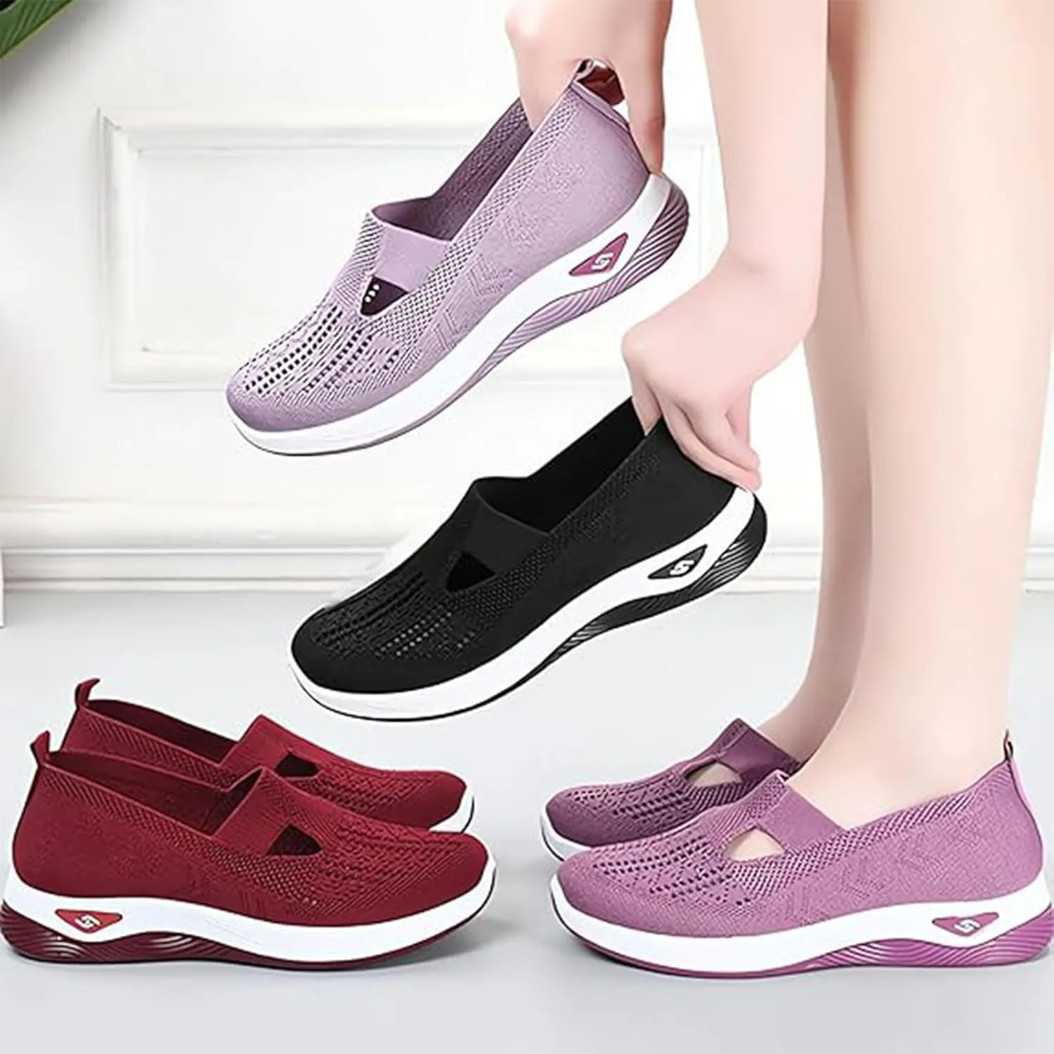 Zapatos Ortopédicos para Mujer, Women's Woven Orthopedic Breathable Soft Sole Shoes, Go Walking Slip On Diabetic Foam Sneaker, Casual Comfortable