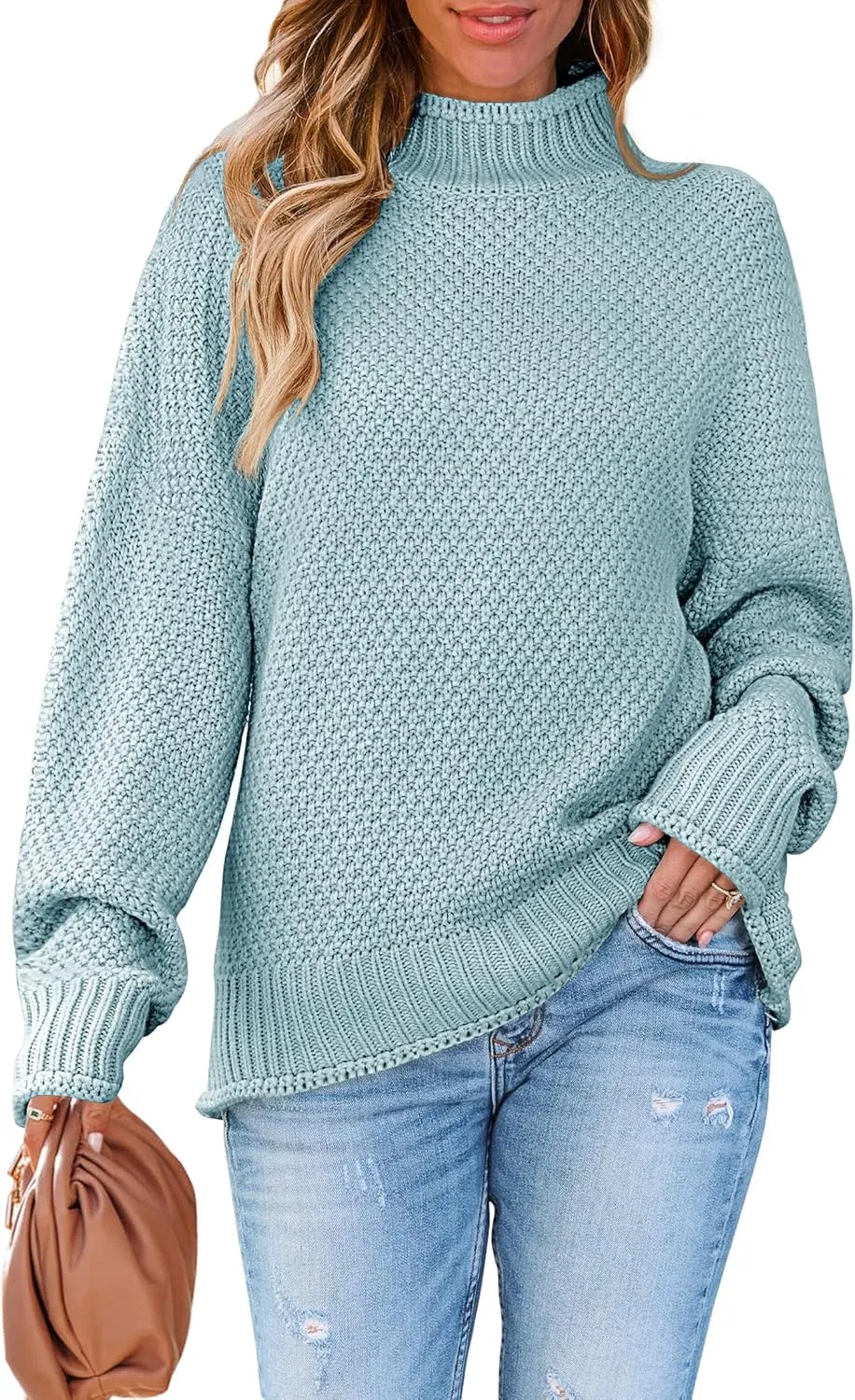 ZESICA Women's Turtleneck Batwing Sleeve Loose Oversized Chunky Knitted Pullover Sweater Jumper Tops
