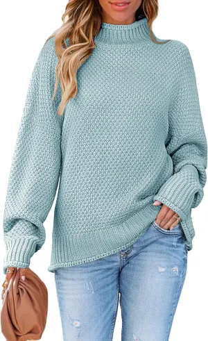 ZESICA Women's Turtleneck Batwing Sleeve Loose Oversized Chunky Knitted Pullover Sweater Jumper Tops