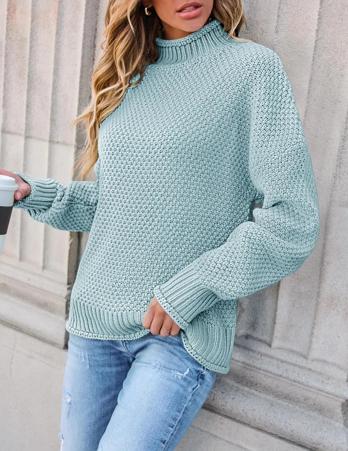 ZESICA Women's Turtleneck Batwing Sleeve Loose Oversized Chunky Knitted Pullover Sweater Jumper Tops