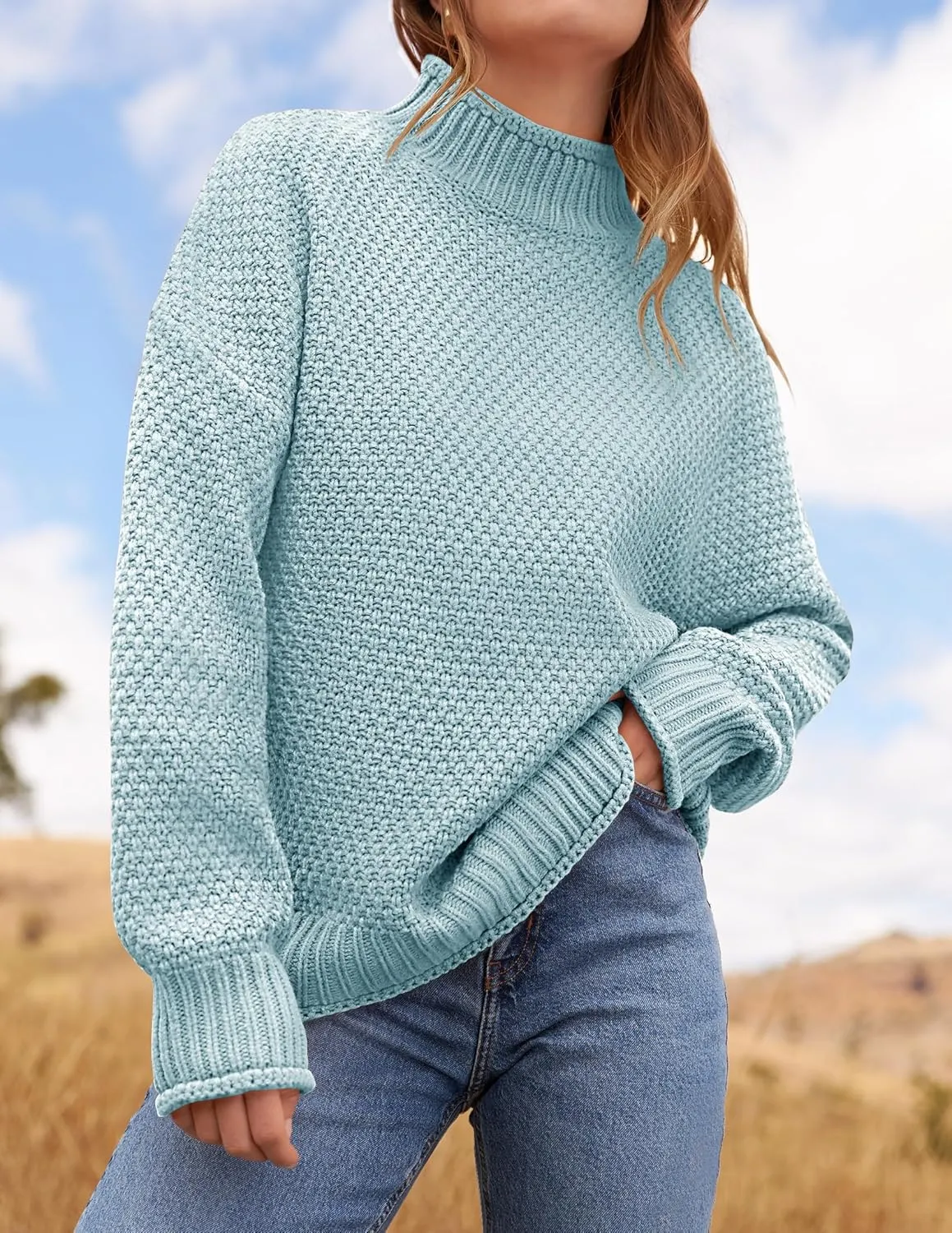 ZESICA Women's Turtleneck Batwing Sleeve Loose Oversized Chunky Knitted Pullover Sweater Jumper Tops