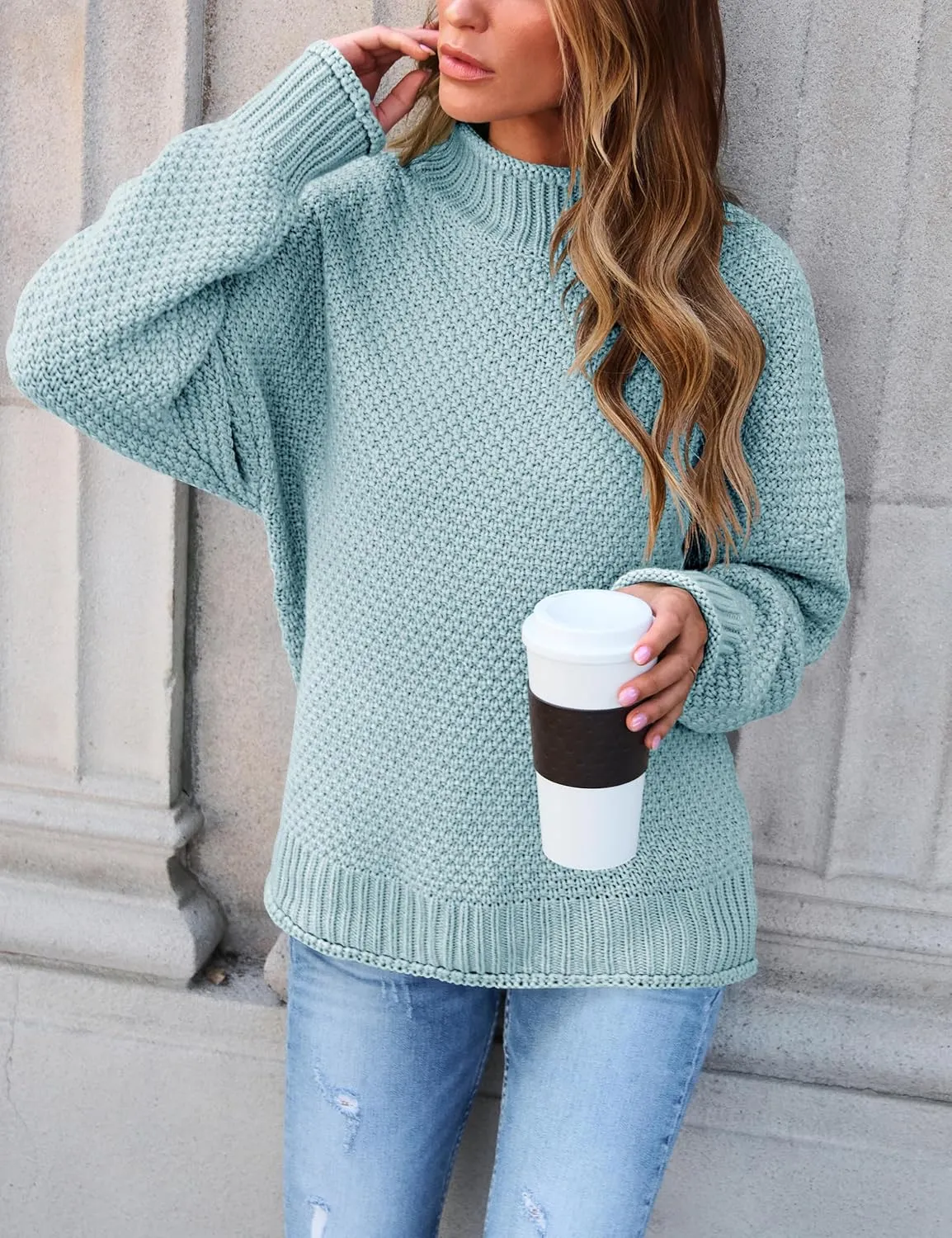 ZESICA Women's Turtleneck Batwing Sleeve Loose Oversized Chunky Knitted Pullover Sweater Jumper Tops