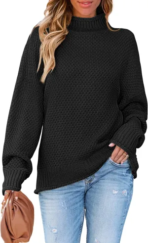 ZESICA Women's Turtleneck Batwing Sleeve Loose Oversized Chunky Knitted Pullover Sweater Jumper Tops