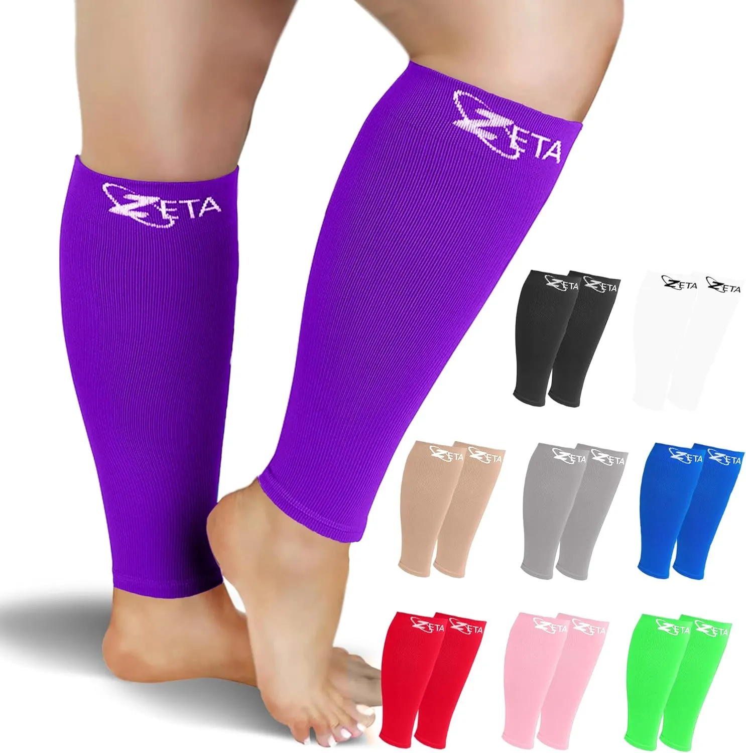 Zeta Wear Plus Size Calf Compression Sleeves 15-19 mmHg Support for Men & Women Wide Calves, Swelling, Varicose Veins, Travel