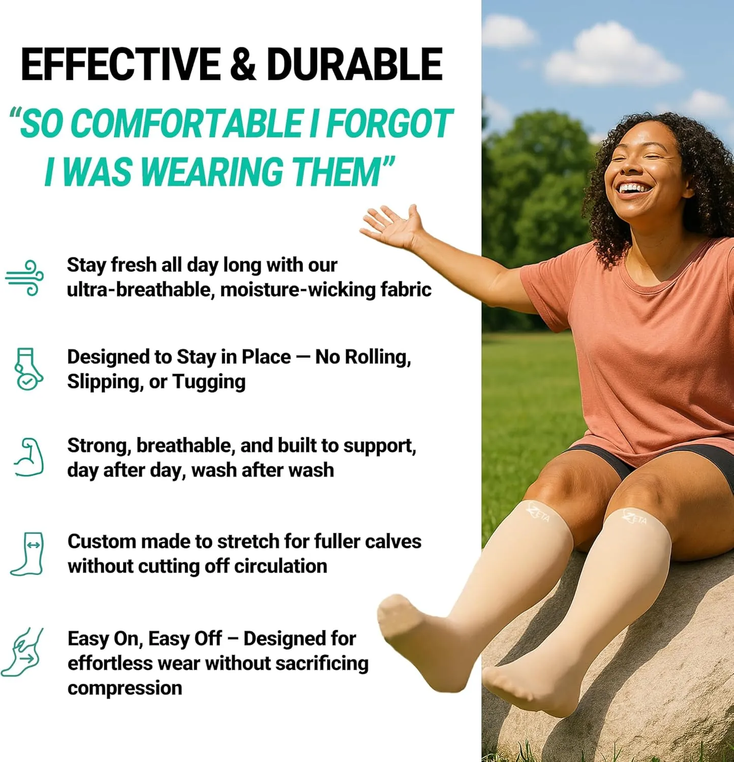 Zeta Wear Plus Size Calf Compression Sleeves 15-19 mmHg Support for Men & Women Wide Calves, Swelling, Varicose Veins, Travel