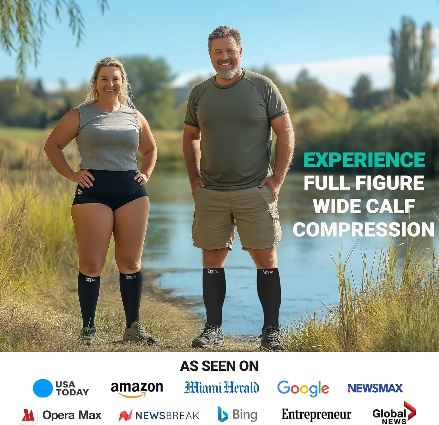 Zeta Wear Plus Size Calf Compression Sleeves 15-19 mmHg Support for Men & Women Wide Calves, Swelling, Varicose Veins, Travel