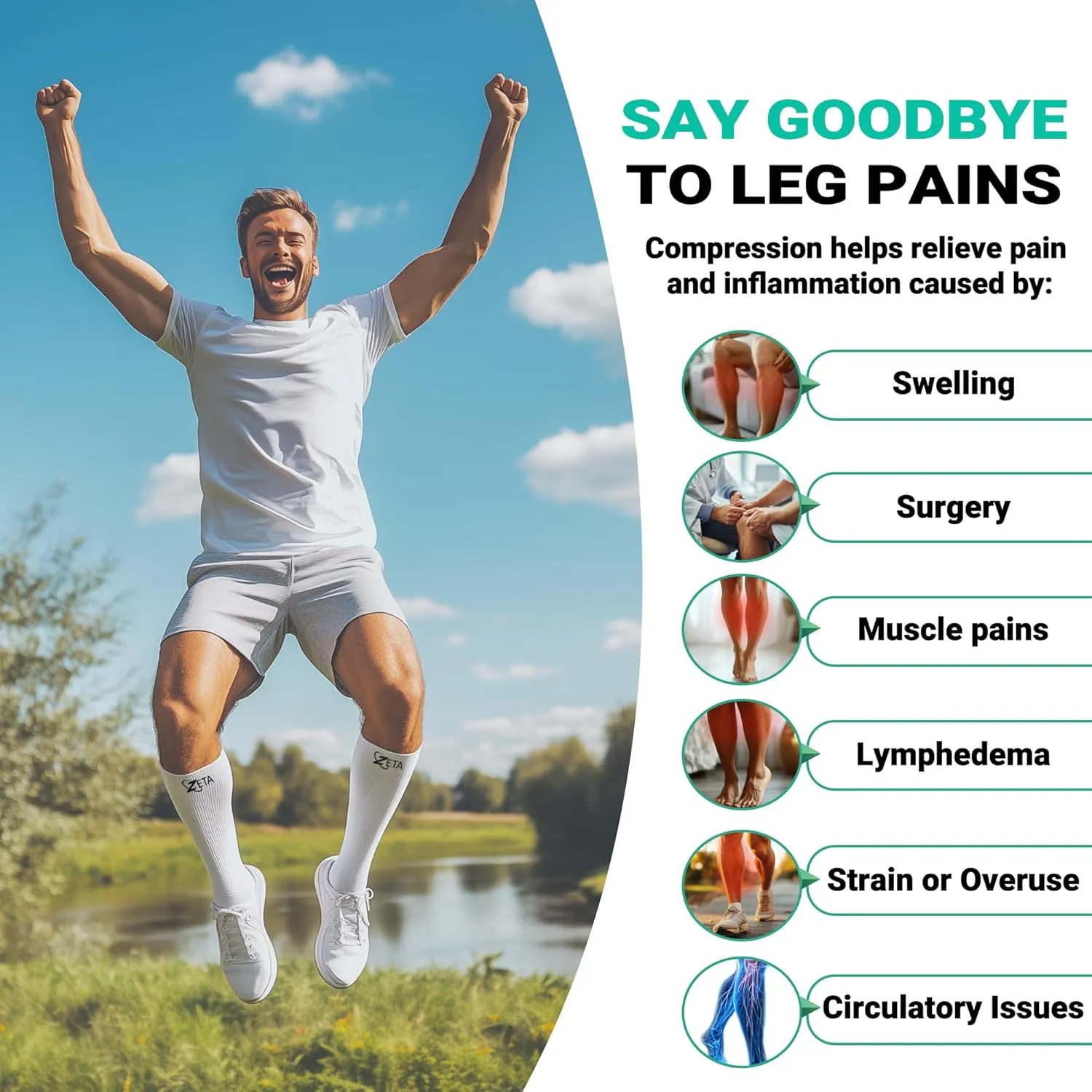 Zeta Wear Plus Size Calf Compression Sleeves 15-19 mmHg Support for Men & Women Wide Calves, Swelling, Varicose Veins, Travel