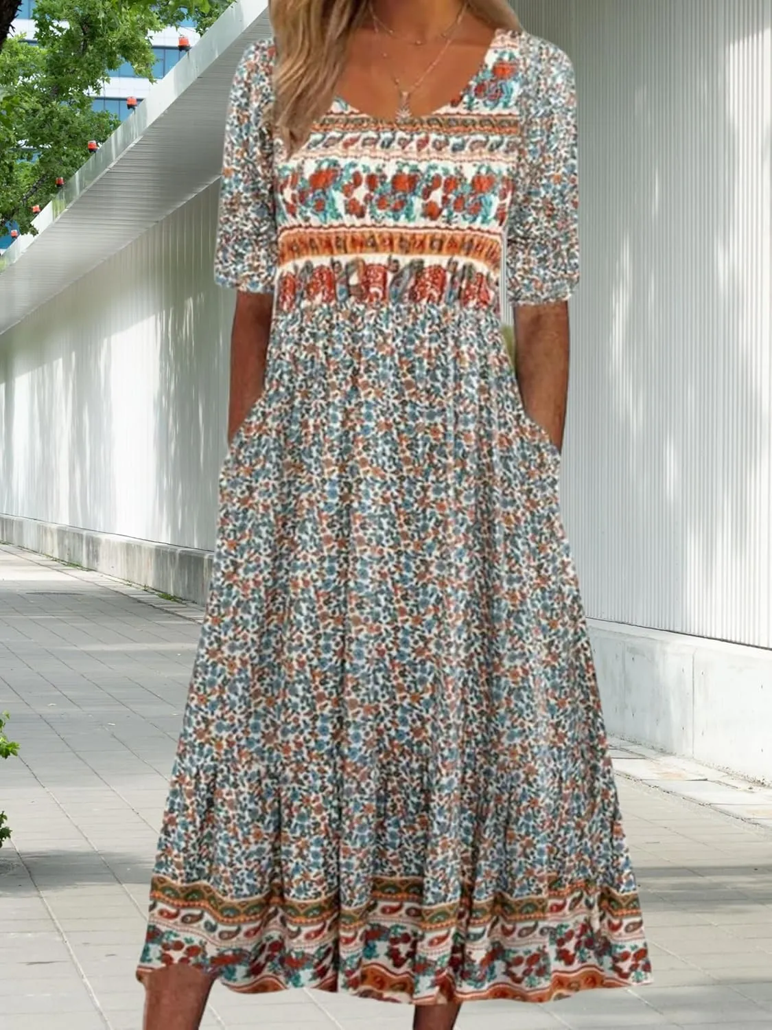 ZOCAVIA Womens Boho Floral Printed Maxi Dresses 2024 Summer Casual Loose Flowy Bohemian Vintage Short Sundresses with Pockets