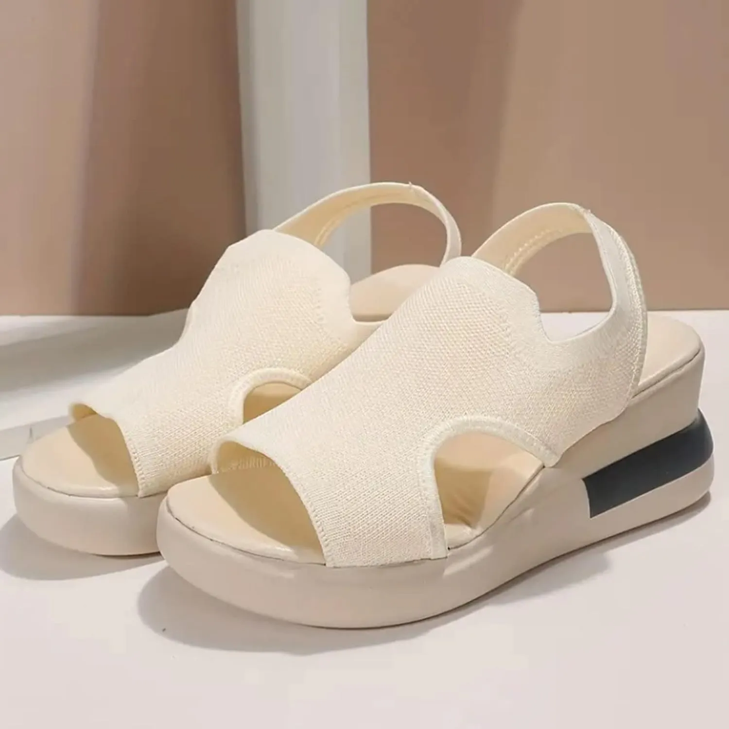 ZSpzx Sandals For Women 2025,Women's Slip On Loafers Comfortable Knitted Mesh Thick Wedge Heel Low Heels Elastic Strap Mule Breathable Walking Shoes Dressy Summer Platform Wedges Canvas Sneakers