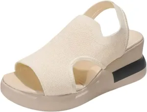 ZSpzx Sandals For Women 2025,Women's Slip On Loafers Comfortable Knitted Mesh Thick Wedge Heel Low Heels Elastic Strap Mule Breathable Walking Shoes Dressy Summer Platform Wedges Canvas Sneakers