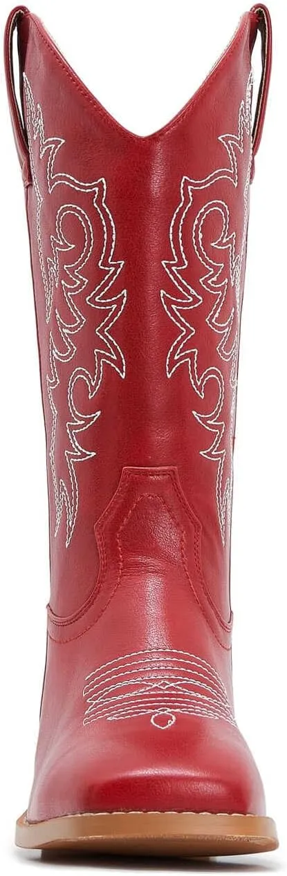 ZXHYZLZ Western Cowboy Boots for Women - Mid Calf Embroidered Cowgirl Boots, Slip On Pointed Toe Chunky Heel Fashion Retro Classic Boots