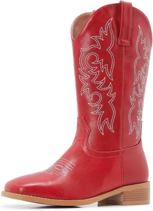ZXHYZLZ Western Cowboy Boots for Women - Mid Calf Embroidered Cowgirl Boots, Slip On Pointed Toe Chunky Heel Fashion Retro Classic Boots